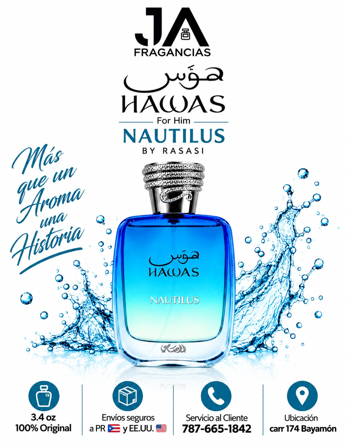Hawas Nautilus 3.4oz Eau De Parfum Men Rasasi 5% Descuento Adicional