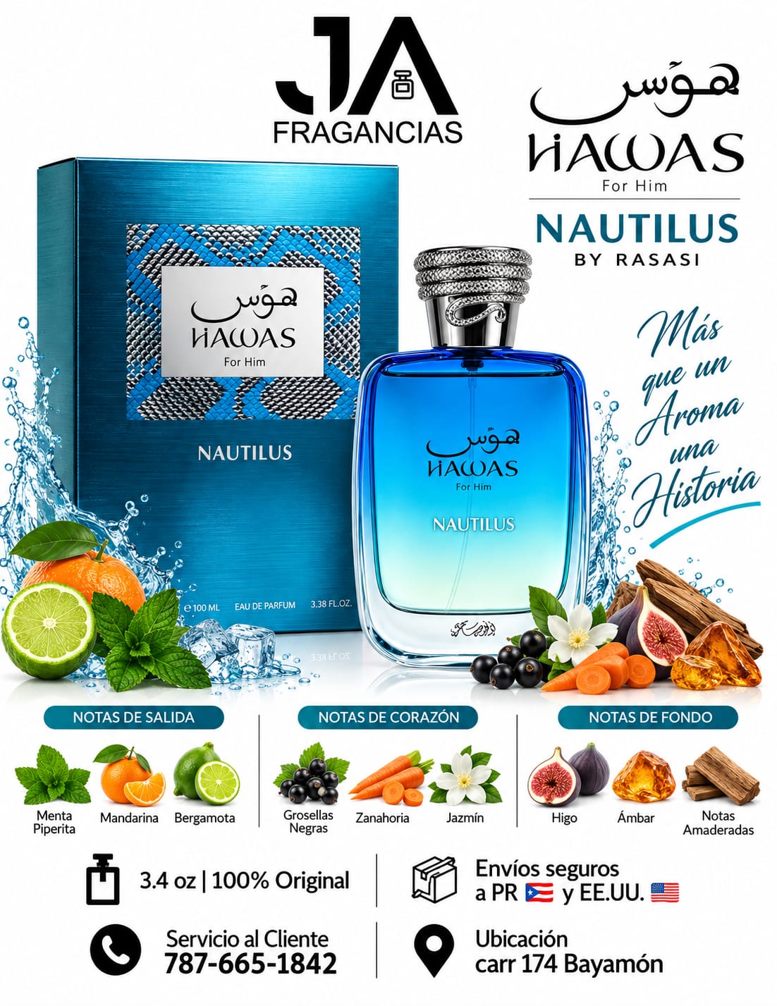 Hawas Nautilus 3.4oz Eau De Parfum Men Rasasi 5% Descuento Adicional