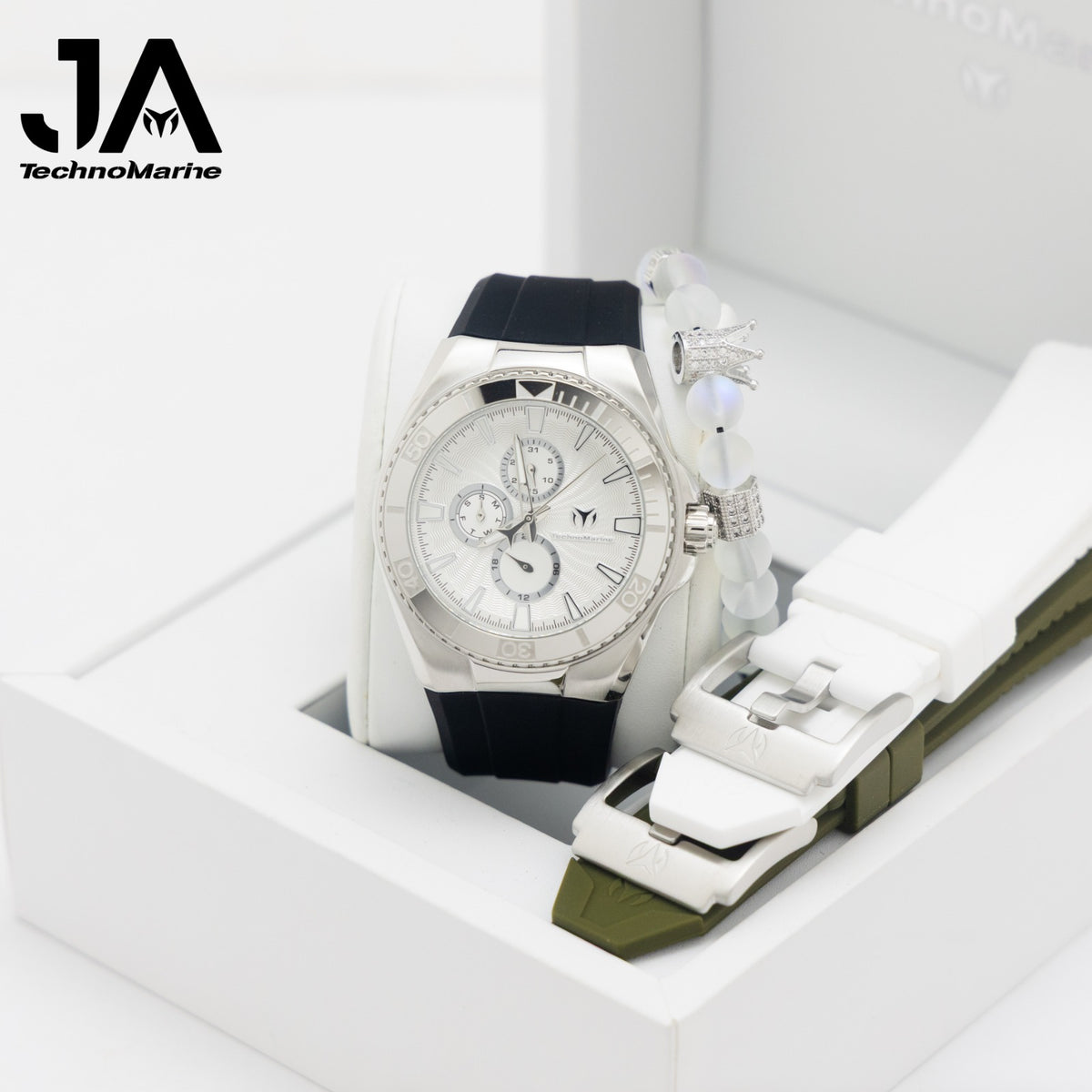 TechnoMarine Cruise California Watch - 40.57mm, Black, White, Pink - TechnoMarine Cruise California Men's Watch - 45mm, Black, White, Green Interchangeable Strap