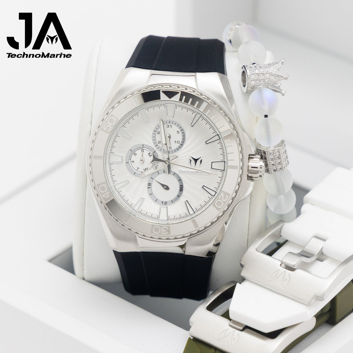 TechnoMarine Cruise California Watch - 40.57mm, Black, White, Pink - TechnoMarine Cruise California Men's Watch - 45mm, Black, White, Green Interchangeable Strap