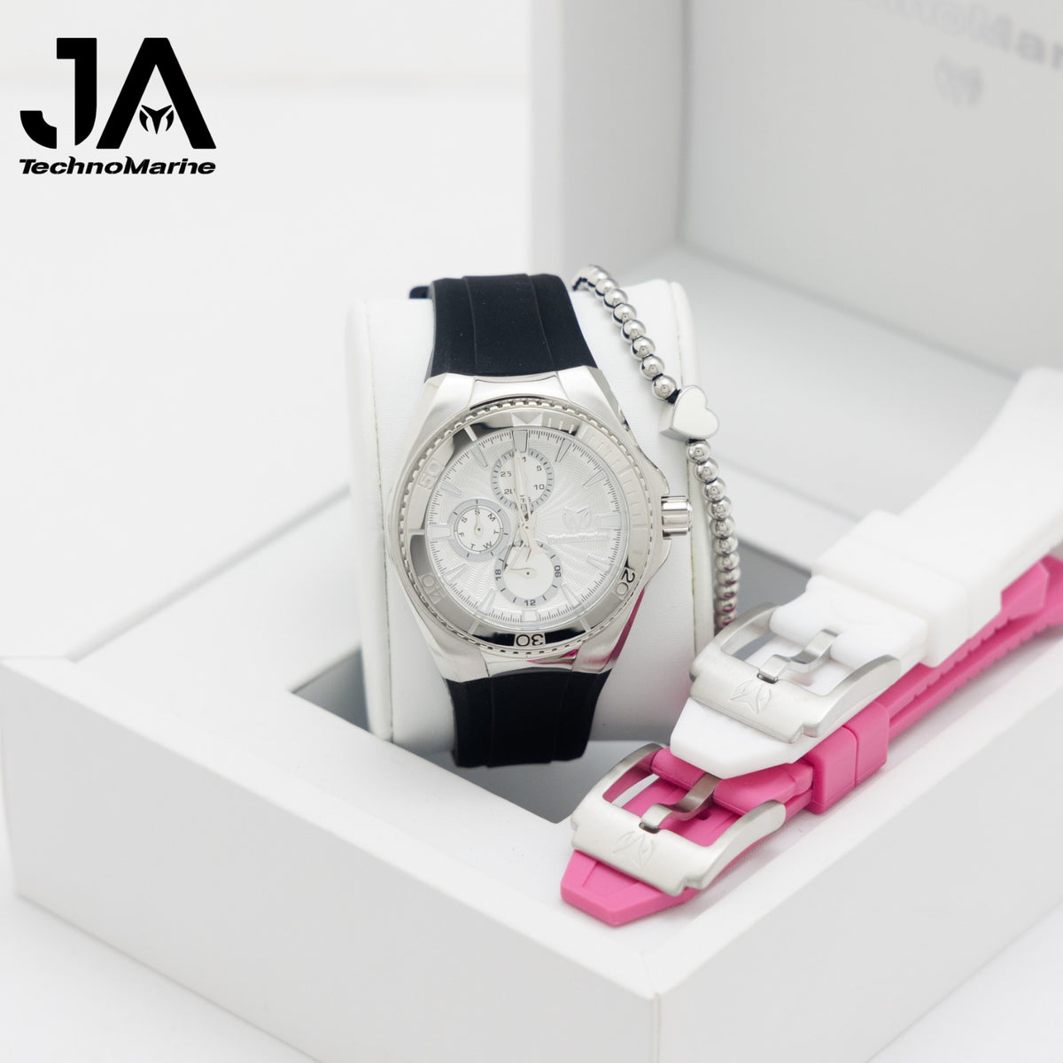 TechnoMarine Cruise California Watch - 40.57mm, Black, White, Pink - TechnoMarine Cruise California Men's Watch - 45mm, Black, White, Green Interchangeable Strap