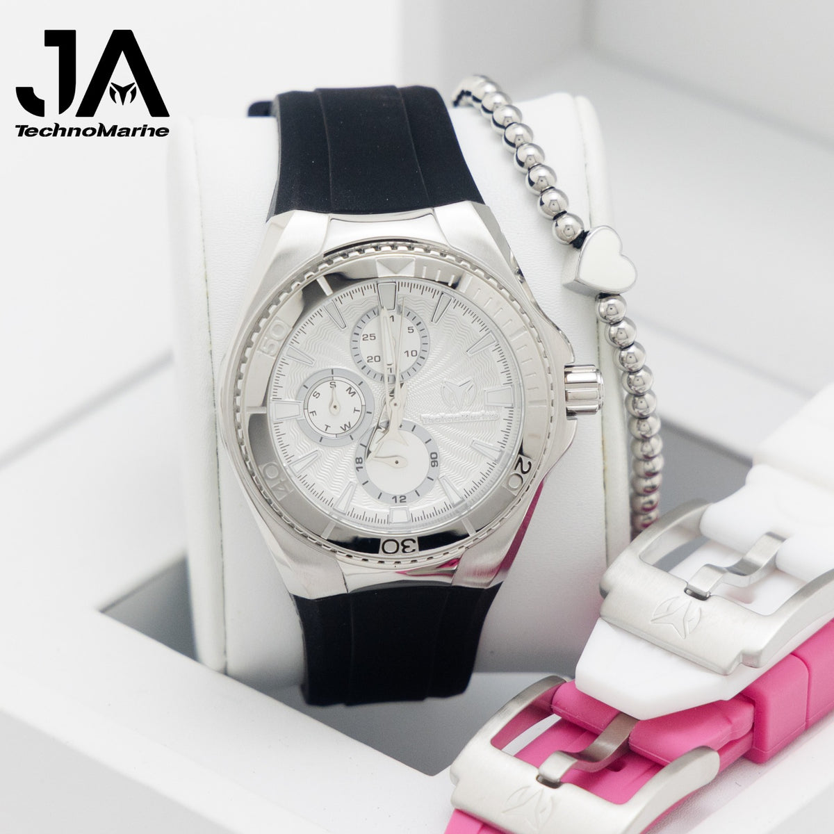 TechnoMarine Cruise California Watch - 40.57mm, Black, White, Pink - TechnoMarine Cruise California Men's Watch - 45mm, Black, White, Green Interchangeable Strap