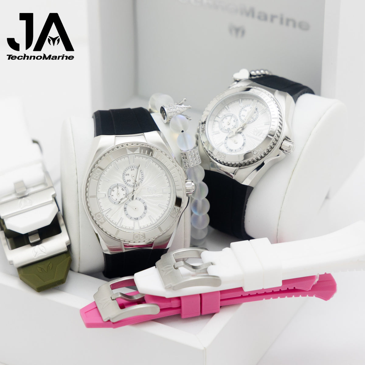 TechnoMarine Cruise California Watch - 40.57mm, Black, White, Pink - TechnoMarine Cruise California Men's Watch - 45mm, Black, White, Green Interchangeable Strap