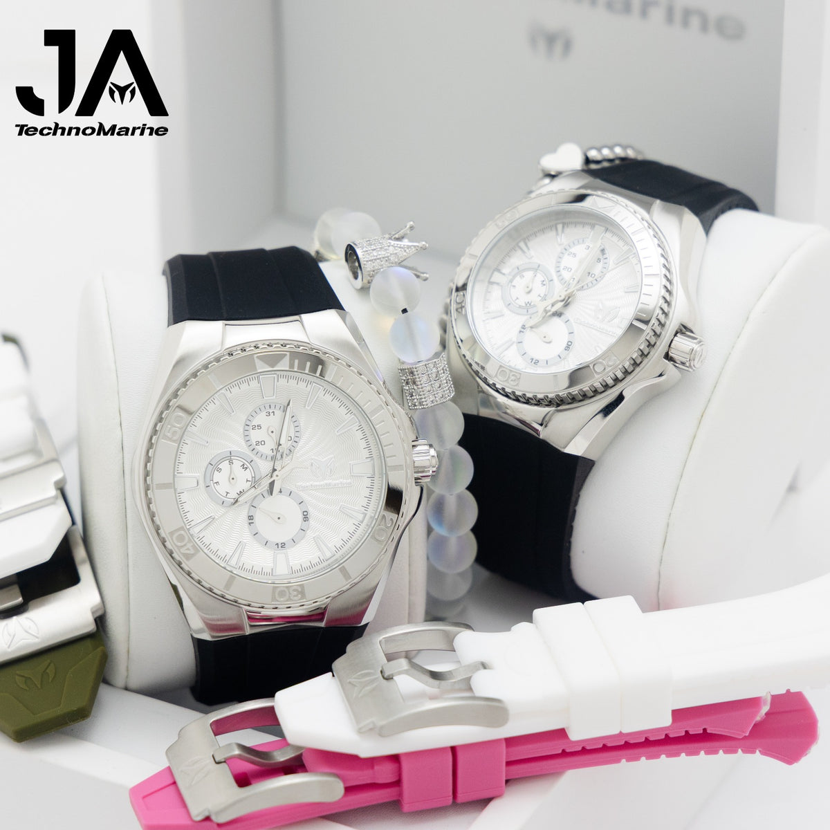TechnoMarine Cruise California Watch - 40.57mm, Black, White, Pink - TechnoMarine Cruise California Men's Watch - 45mm, Black, White, Green Interchangeable Strap