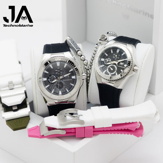 TechnoMarine Cruise California Watch - 40.57mm, Black, White, Pink - TechnoMarine Cruise California Men's Watch - 45mm, Black, White, Green Interchangeable Strap Silver - Black