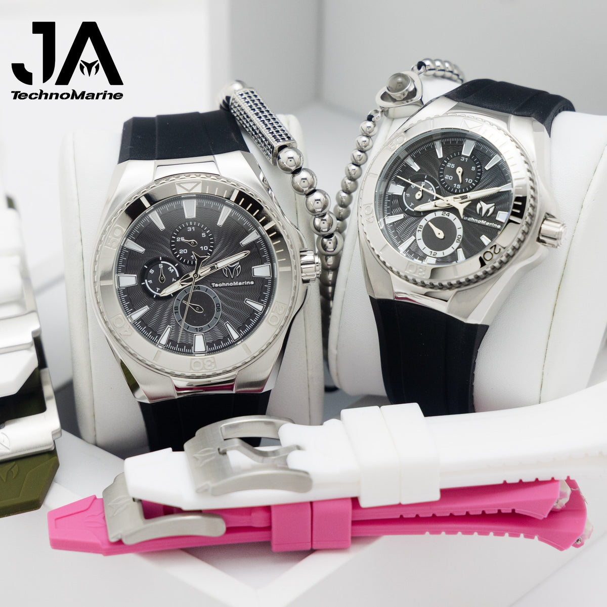 TechnoMarine Cruise California Watch - 40.57mm, Black, White, Pink - TechnoMarine Cruise California Men's Watch - 45mm, Black, White, Green Interchangeable Strap Silver - Black