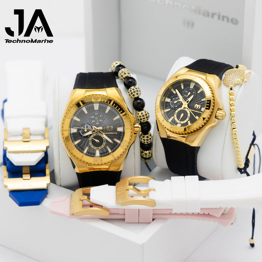 Set TechnoMarine Cruise California Men's Watch - 45mm Incluye 3 Correas, Negra, Blanca y Azul & Technomarine 40mm Cruise Chronograph Quartz Gold Dial Unisex Watch Dos Pulsera Gratis Negra, Blanca y Rosa 5% De Descuento Adicional $299.99 % Aplicado