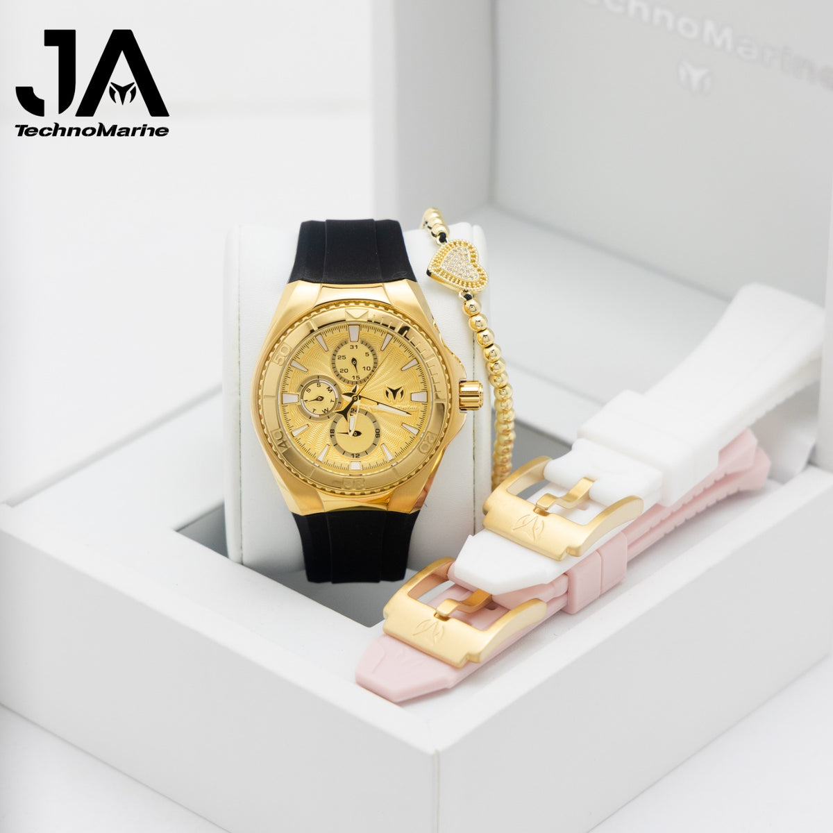 Set TechnoMarine Cruise California Men's Watch - 45mm Incluye 3 Correas, Negra, Blanca y Azul & Technomarine 40mm Cruise Chronograph Quartz Gold Dial Unisex Watch Dos Pulsera Gratis Negra, Blanca y Rosa 5% De Descuento Adicional $299.99 % Aplicado