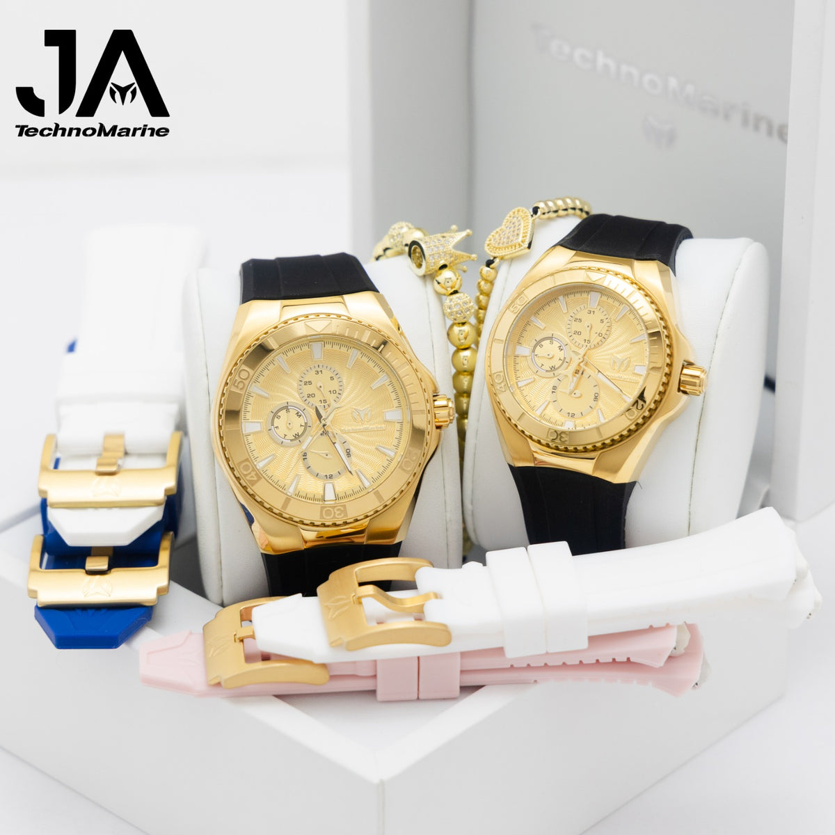 Set TechnoMarine Cruise California Men's Watch - 45mm Incluye 3 Correas, Negra, Blanca y Azul & Technomarine 40mm Cruise Chronograph Quartz Gold Dial Unisex Watch Dos Pulsera Gratis Negra, Blanca y Rosa 5% De Descuento Adicional $299.99 % Aplicado