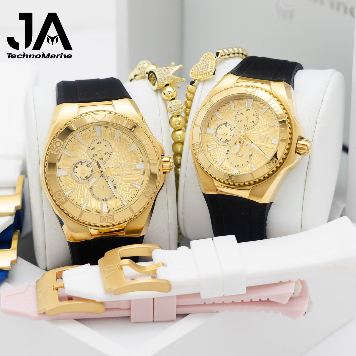 Set TechnoMarine Cruise California Men's Watch - 45mm Incluye 3 Correas, Negra, Blanca y Azul & Technomarine 40mm Cruise Chronograph Quartz Gold Dial Unisex Watch Dos Pulsera Gratis Negra, Blanca y Rosa 5% De Descuento Adicional $299.99 % Aplicado