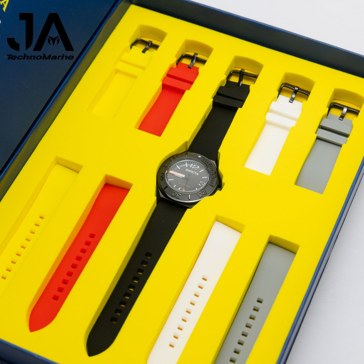 Invicta OCEAN PREDATOR Men's Watch - 43mm, Yellow, Red, White, Grey, Black with Interchangeable Strap Una Pulsera Gratis