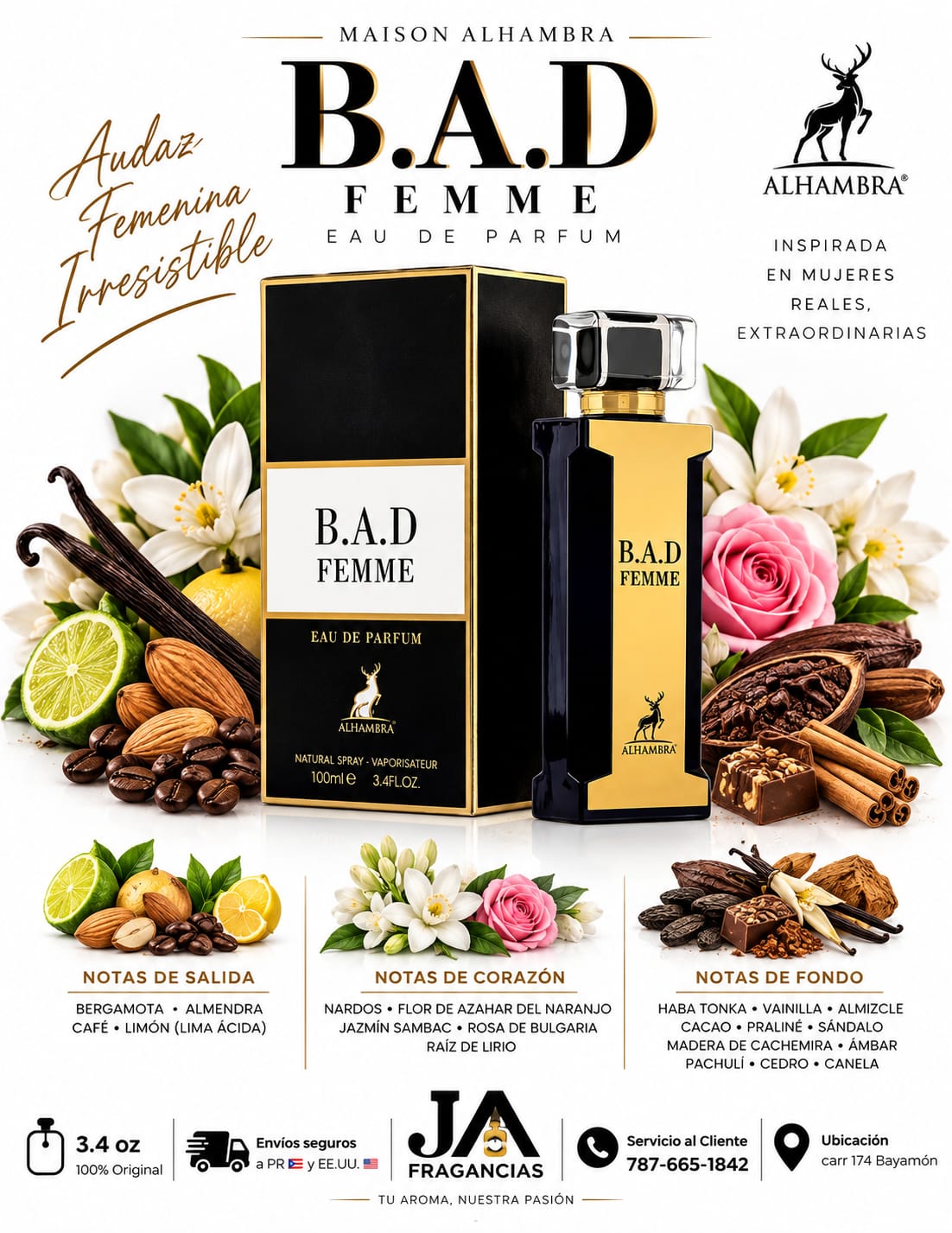 B.A.D FEMME MAISON ALHAMBRA EAU DE PARFUM 3.4OZ 5% DE DESCUENTO ADICIONAL