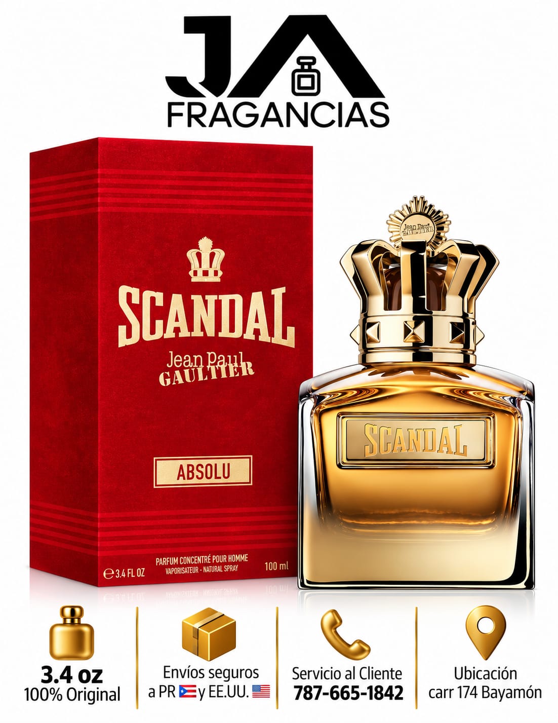 SCANDAL ABSOLU JEAN PAUL GAULTIER PARFUM CONCENTRE POUR HOMME 3.4OZ 5% De Descuento Adicional