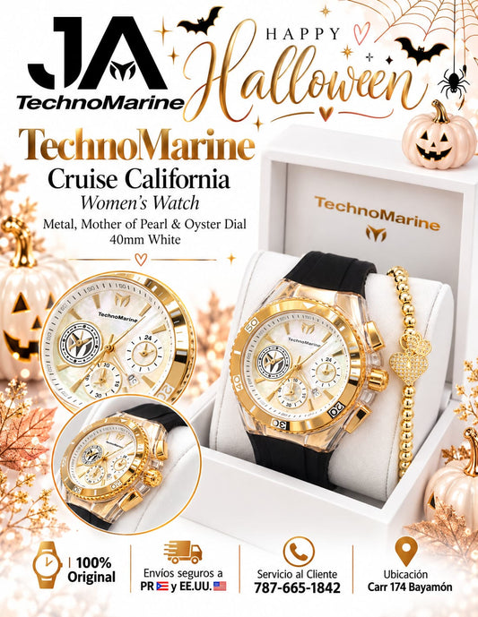 TechnoMarine Cruise California Women's Watch Metal, Mother of Pearl & Oyster Dial 40mm, White