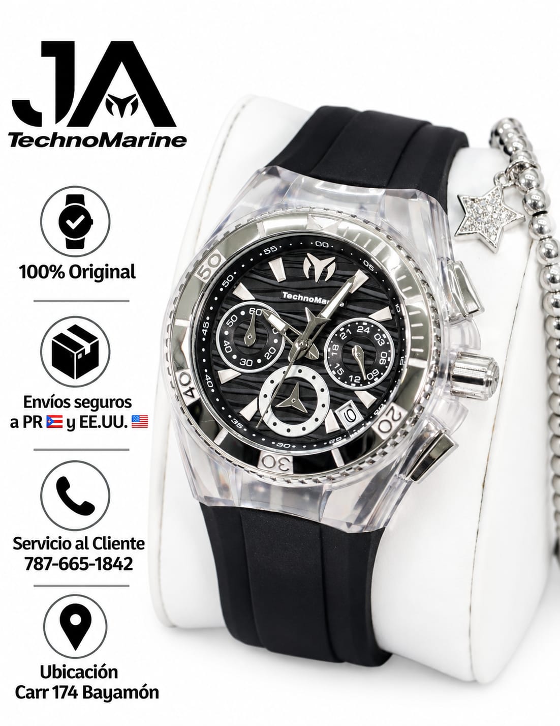 Technomarine Cruise Lady 40mm Stainless Steel Black Silver Dial Quartz Una Pulsera Gratis