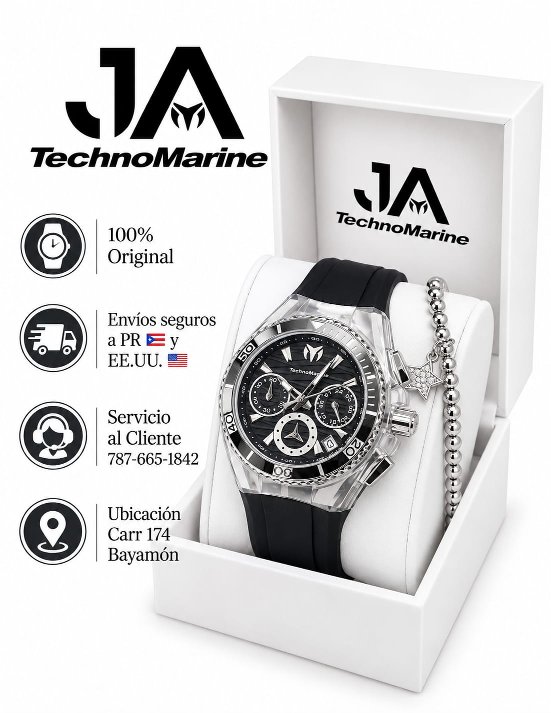 Technomarine Cruise Lady 40mm Stainless Steel Black Silver Dial Quartz Una Pulsera Gratis