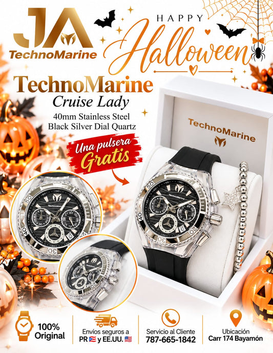 Technomarine Cruise Lady 40mm Stainless Steel Black Silver Dial Quartz Una Pulsera Gratis