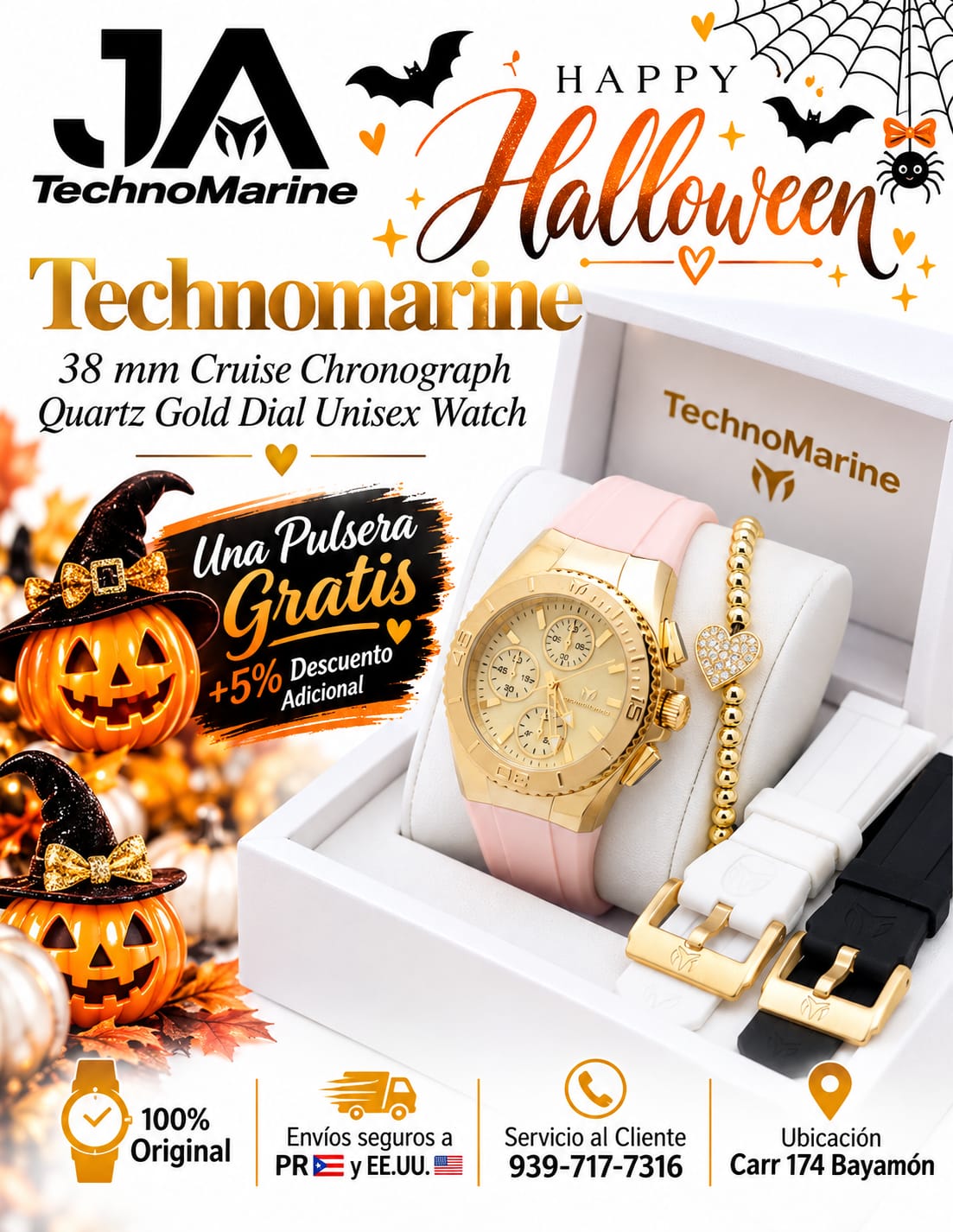 Technomarine  38 mm Cruise Chronograph Quartz Gold Dial Unisex Watch Una Pulsera Gratis +5% de Descuento Adicional