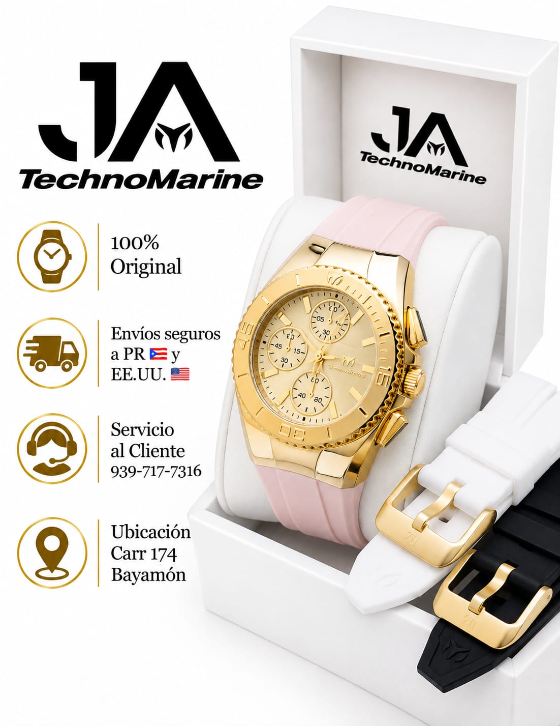 Technomarine  38 mm Cruise Chronograph Quartz Gold Dial Unisex Watch Una Pulsera Gratis +5% de Descuento Adicional