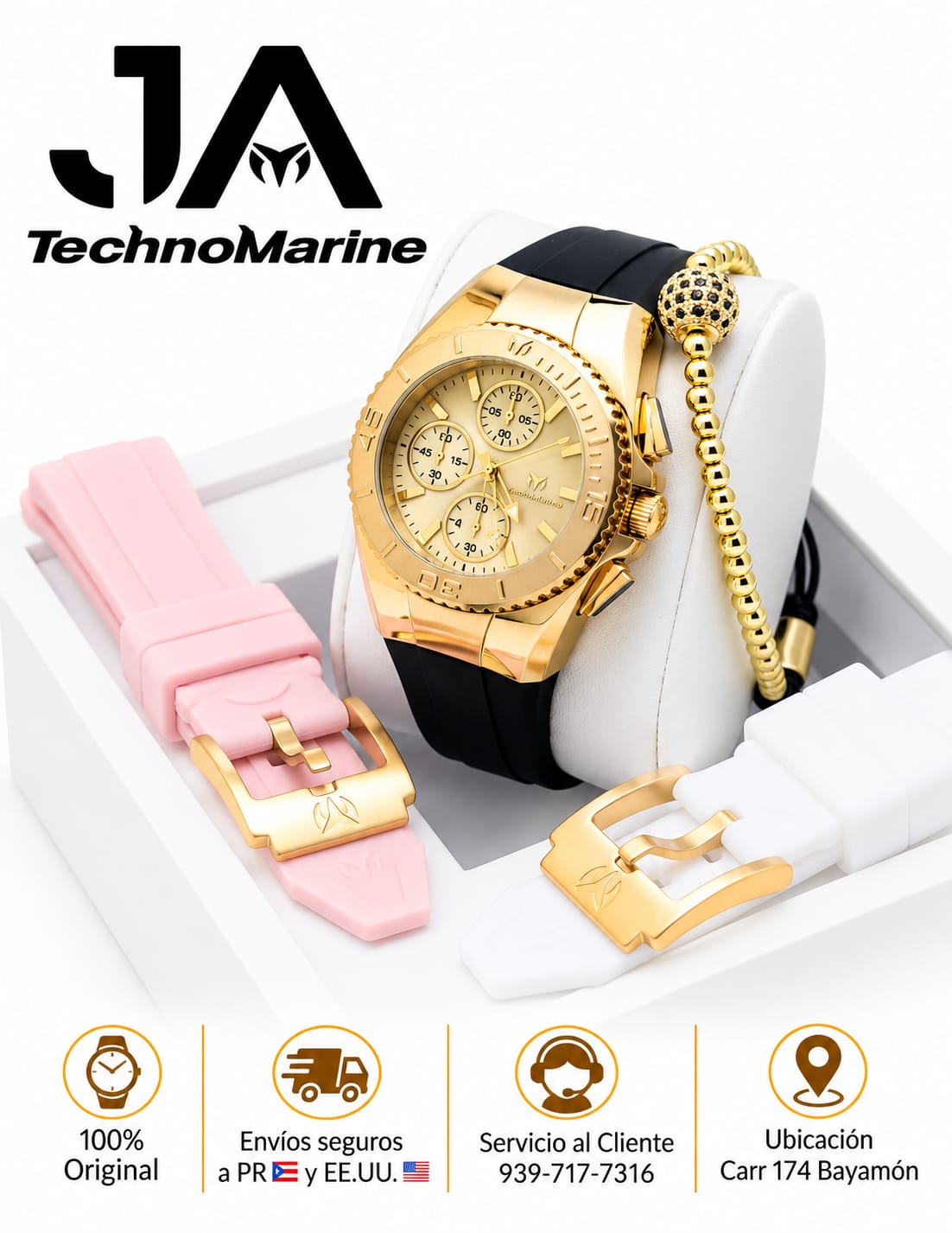 Technomarine  38 mm Cruise Chronograph Quartz Gold Dial Unisex Watch Una Pulsera Gratis +5% de Descuento Adicional