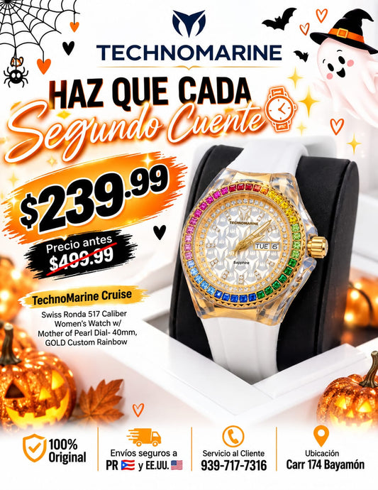 TechnoMarine Cruise Swiss Ronda 517 Caliber Women's Watch w/ Mother of Pearl Dial- 40mm, GOLD Custom