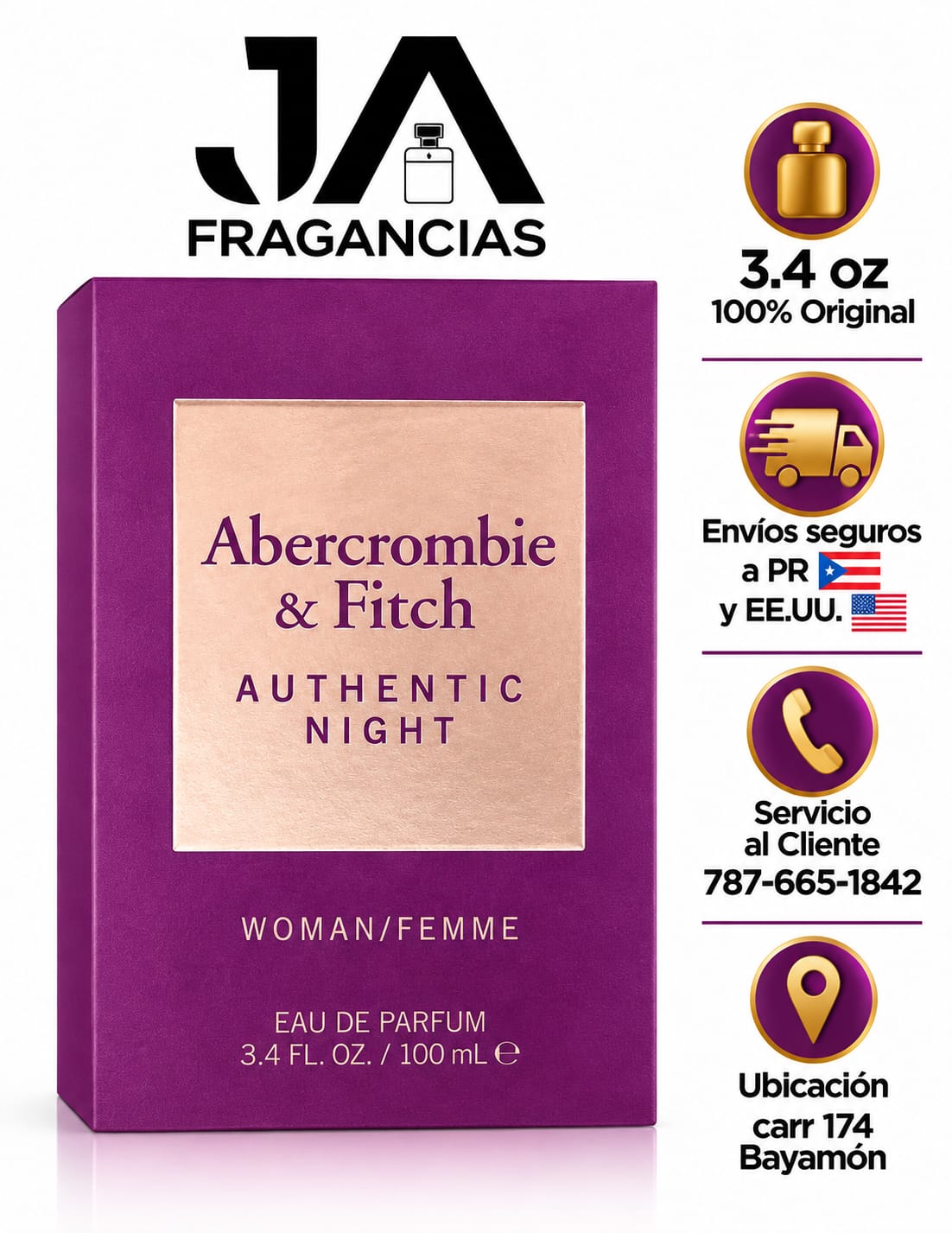 Abercrombie & Fitch Authentic Night Women/Femme Eau De Parfum Spray 3.4 oz