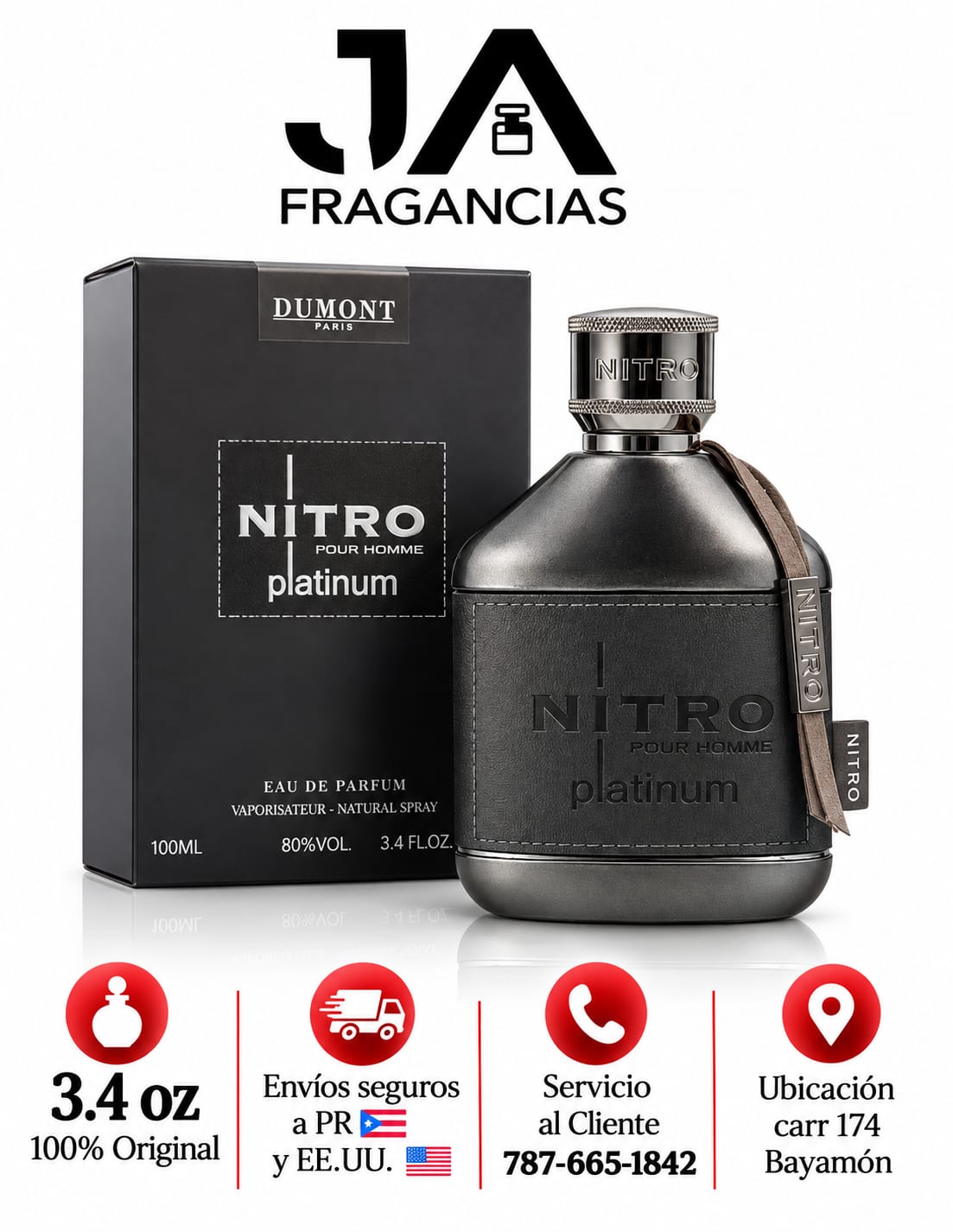 NITRO POUR HOMME PLATINUM EAU DE PARFUM 3.4 OZ 5% DE DESCUENTO ADICIONAL