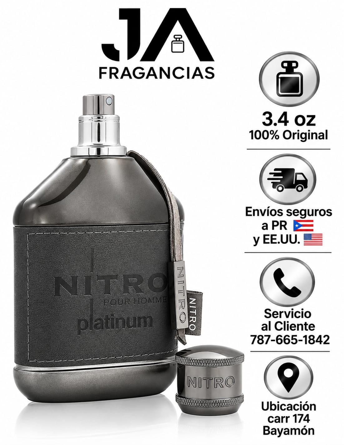 NITRO POUR HOMME PLATINUM EAU DE PARFUM 3.4 OZ 5% DE DESCUENTO ADICIONAL
