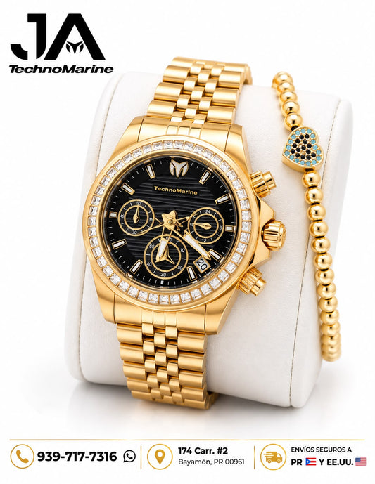 TechnoMarine Manta Ray Women's Watch w/ Mother of Pearl Dial - 38mm, Gold - Black