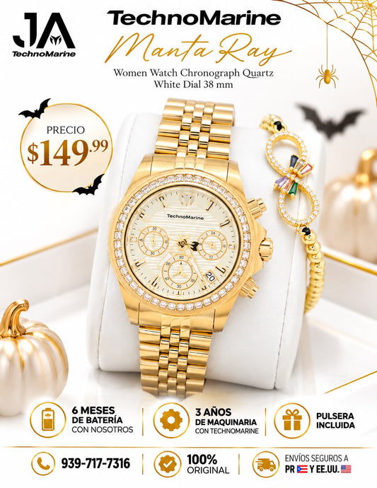 Technomarine Manta Ray Women Watch Chronograph Quartz White Dial 38 mm