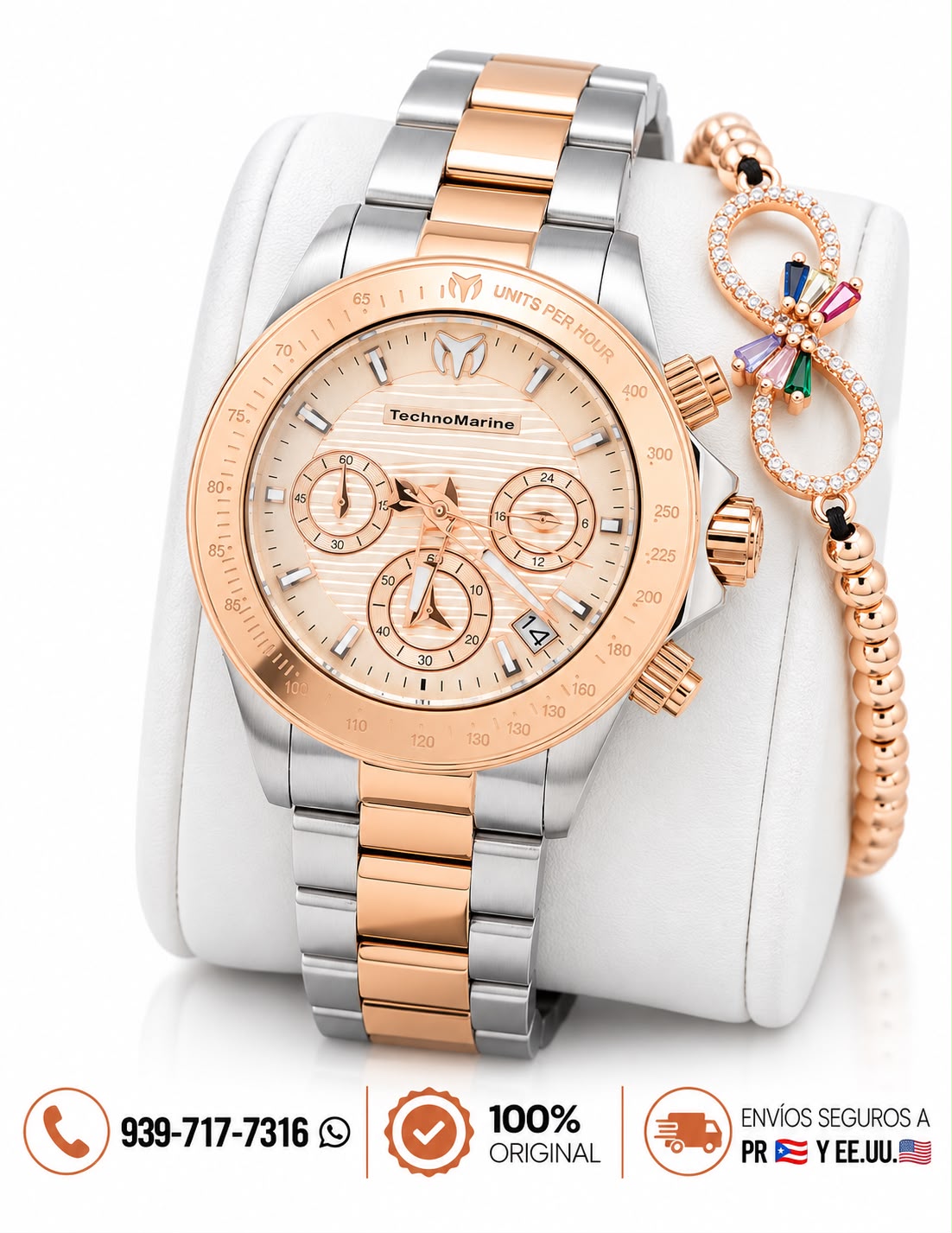 Technomarine Manta Ray Chronograph Quartz White Dial 38mm Rose Gold Incluye Pulsera