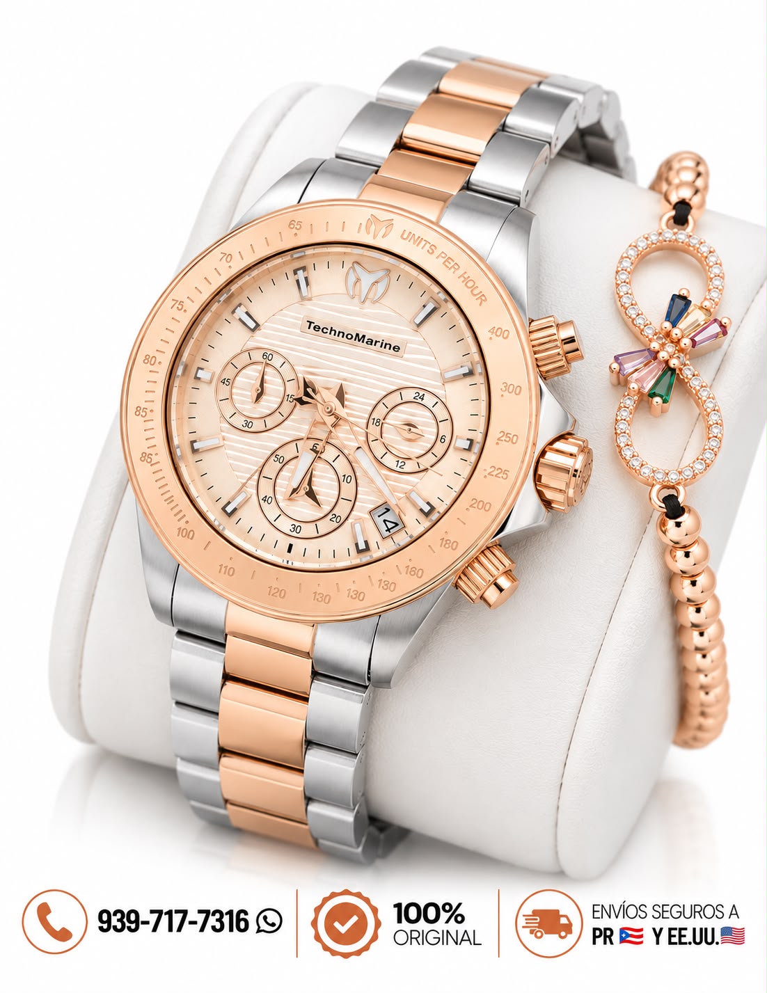 Technomarine Manta Ray Chronograph Quartz White Dial 38mm Rose Gold Incluye Pulsera