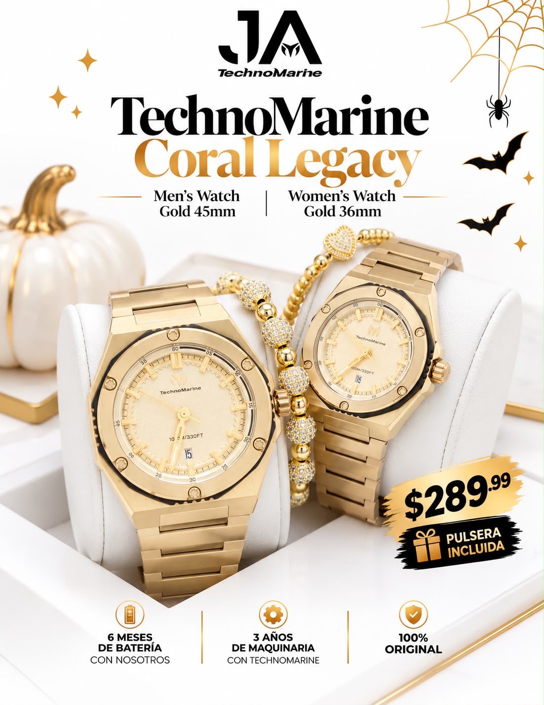 TechnoMarine Coral Legacy Men's Watch Gold 45mm - TechnoMarine Coral Legacy Women Watch - 36mm Gold