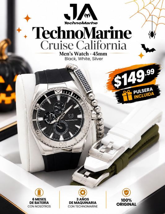 TechnoMarine Cruise California Men's Watch - 45mm, Black, White, Silver + 5% De Descuento Adicional