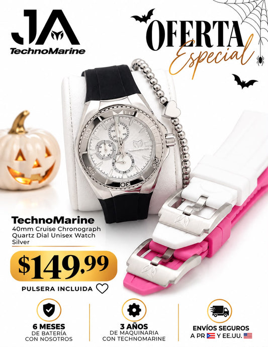 Technomarine 40mm Cruise Chronograph Quartz Dial Unisex Watch Silver Una Pulsera Gratis