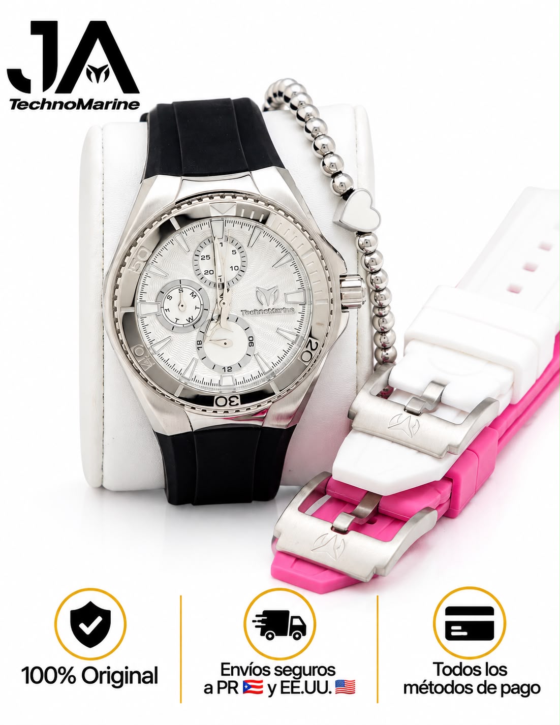 Technomarine 40mm Cruise Chronograph Quartz Dial Unisex Watch Silver Una Pulsera Gratis