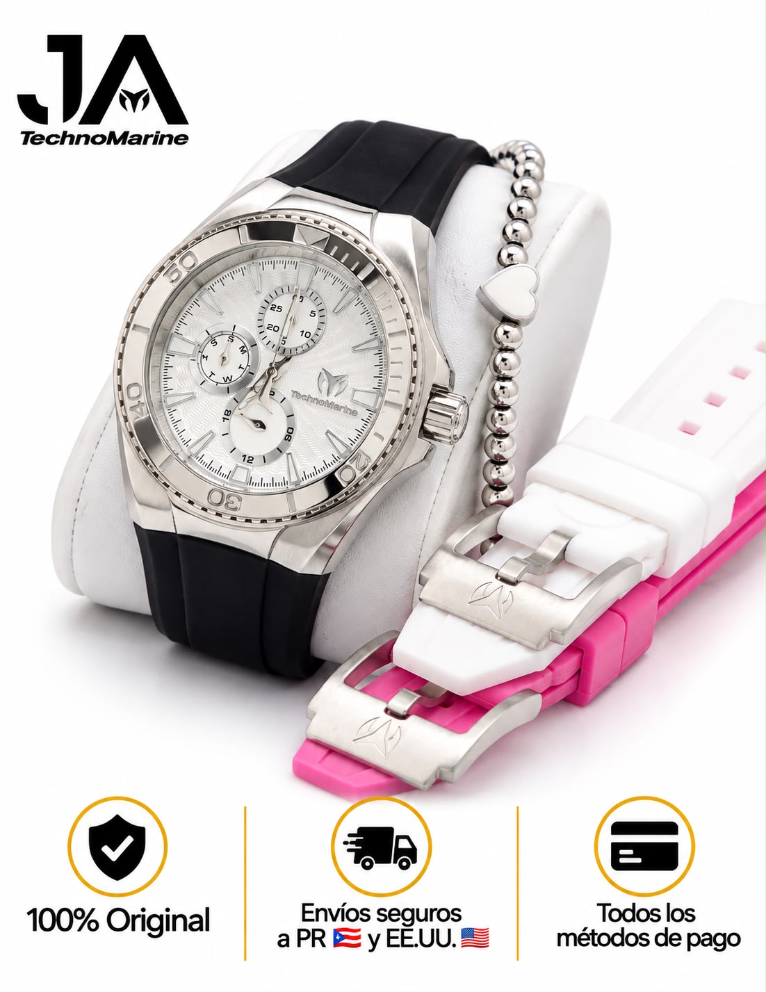 Technomarine 40mm Cruise Chronograph Quartz Dial Unisex Watch Silver Una Pulsera Gratis