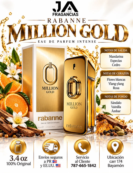 MILLION GOLD EAU DE PARFUM INTENSE RABANNE 3.4 OZ + 5% DE DESCUENTO ADICIONAL