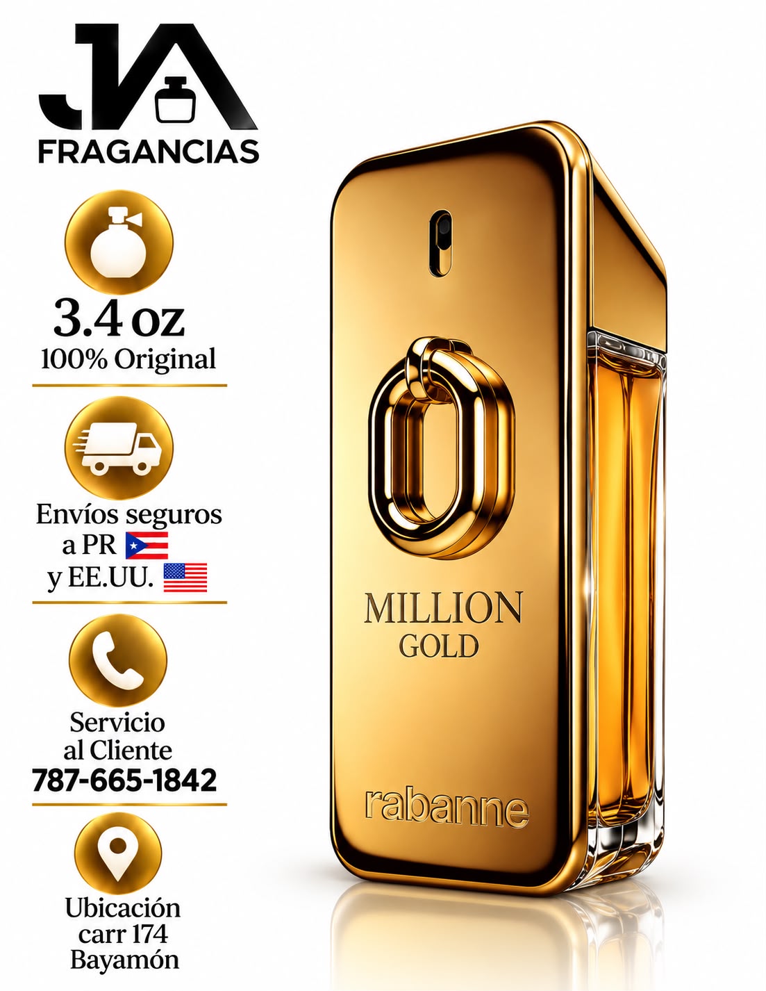 MILLION GOLD EAU DE PARFUM INTENSE RABANNE 3.4 OZ + 5% DE DESCUENTO ADICIONAL