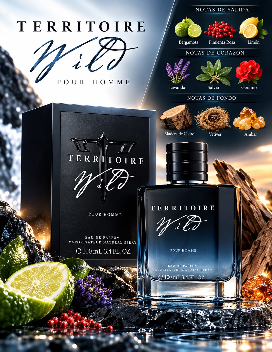 TERRITOIRE WILD POUR HOMME EAU DE PARFUM 3.4OZ + 5% DE DESCUENTO ADICIONAL
