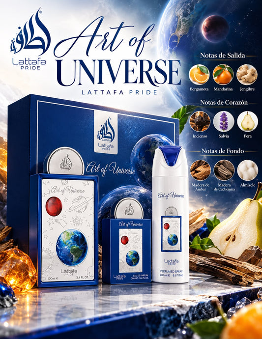 GIFT SET ART OF UNIVERSE 3PCS (Perfume, MiniPerfume, Spray) + 5% DE DESCUENTO ADICIONAL ESTUCHE