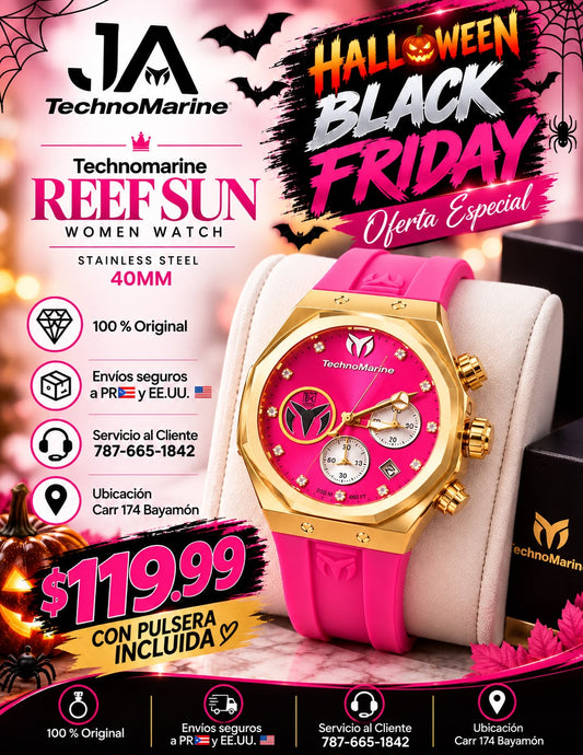 Technomarine Women Reef Sun Stainless Steel Quartz Watch With Silicone Strap 40mm Pink