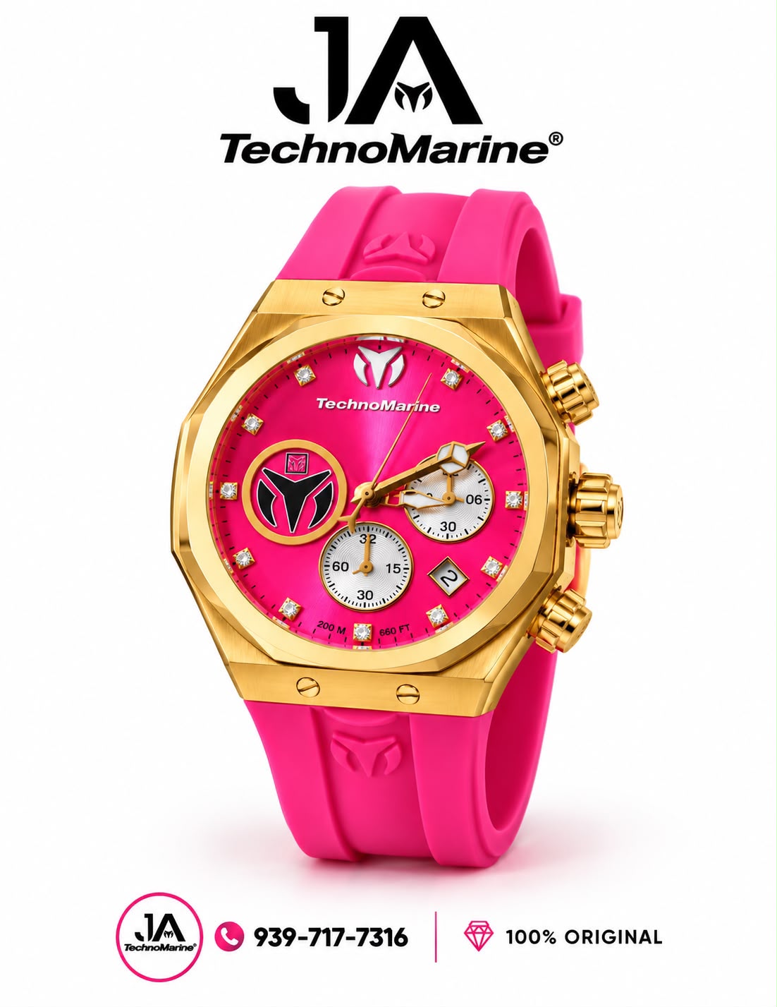 Technomarine Women Reef Sun Stainless Steel Quartz Watch With Silicone Strap 40mm Pink