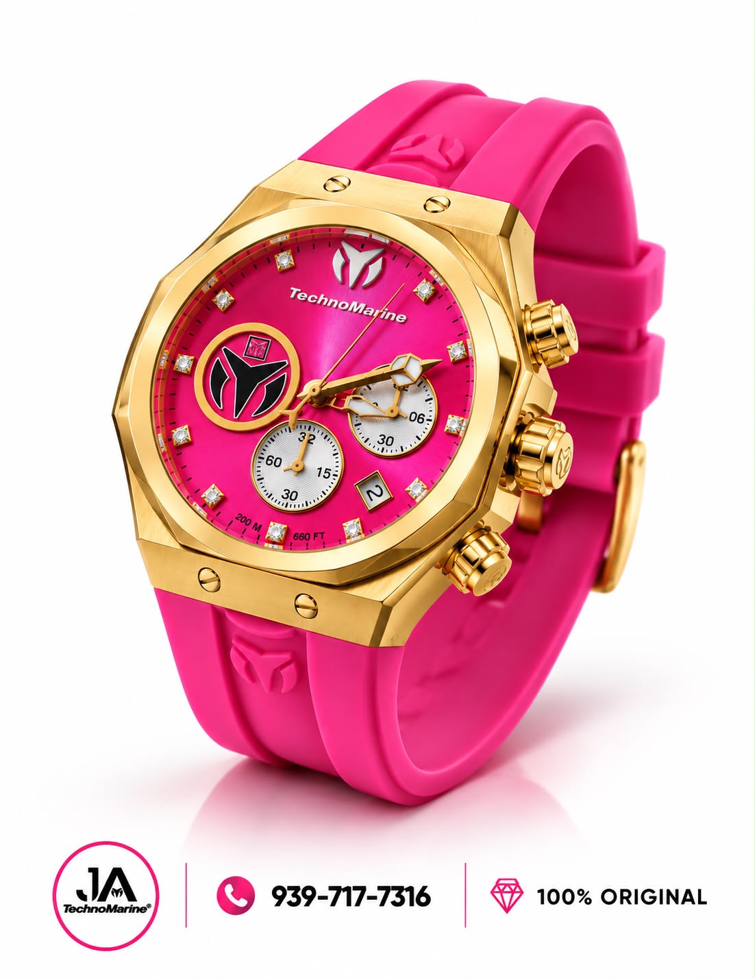 Technomarine Women Reef Sun Stainless Steel Quartz Watch With Silicone Strap 40mm Pink