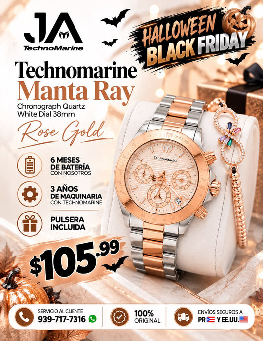 Technomarine Manta Ray Chronograph Quartz White Dial 38mm Rose Gold Incluye Pulsera