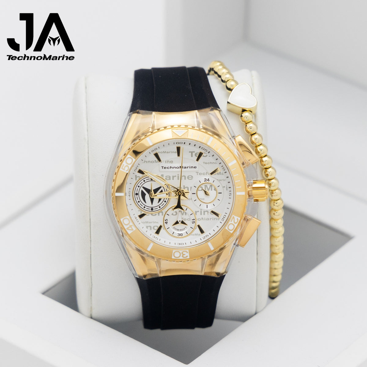 Set Two Technomarine Gold and Gold 46 mm and 40 mm Both Two white, black straps