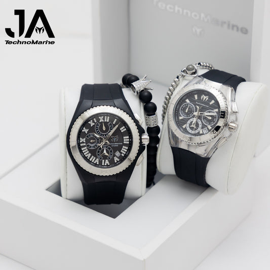 Technomarine Hombre Silver Star/Cruise Collection Watch 46mm + Technomarine Cruise Lady 40mm Stainless Steel Black Silver Dial Quartz