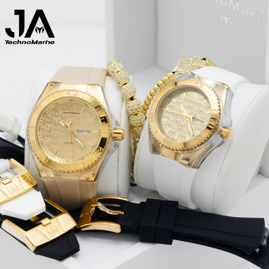 2 x 1 Set Technomarine Cruise Monogram 46mm Hombre y Cruise monogram 40mm Mujer Dos Pulsera