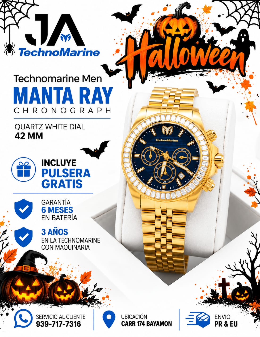 Technomarine Men Manta Ray Chronograph Quartz White Dial 42 mm Blue