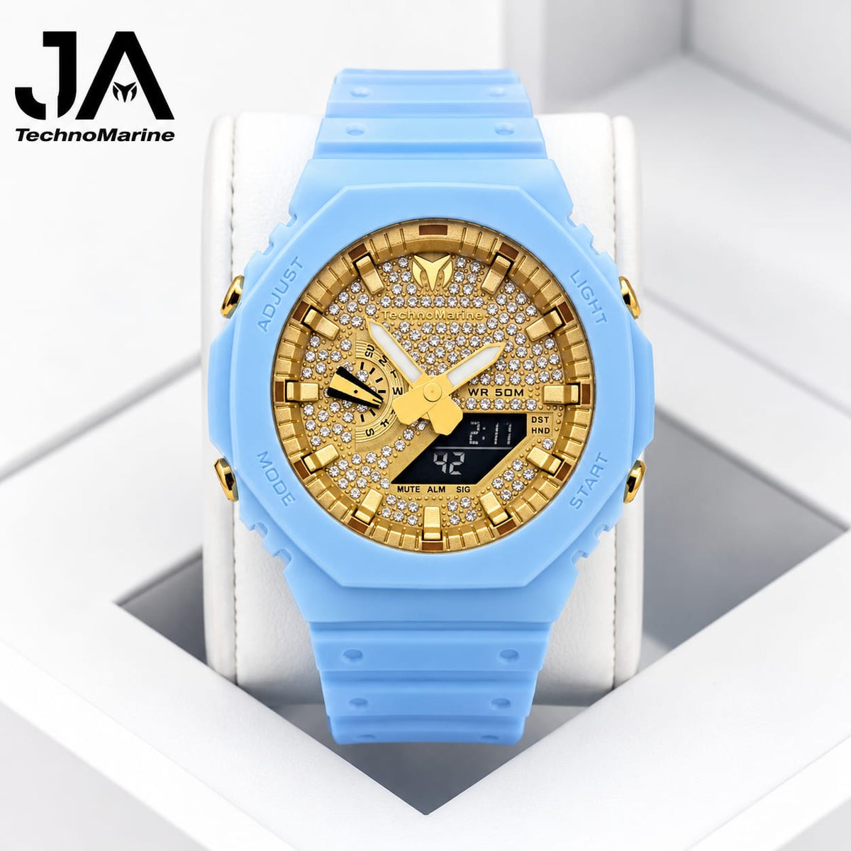 TechnoMarine HydraTech Nautilus with Stones Digital unisex Watch – Blue & Gold- 45.7mm Incluye pulsera gratis